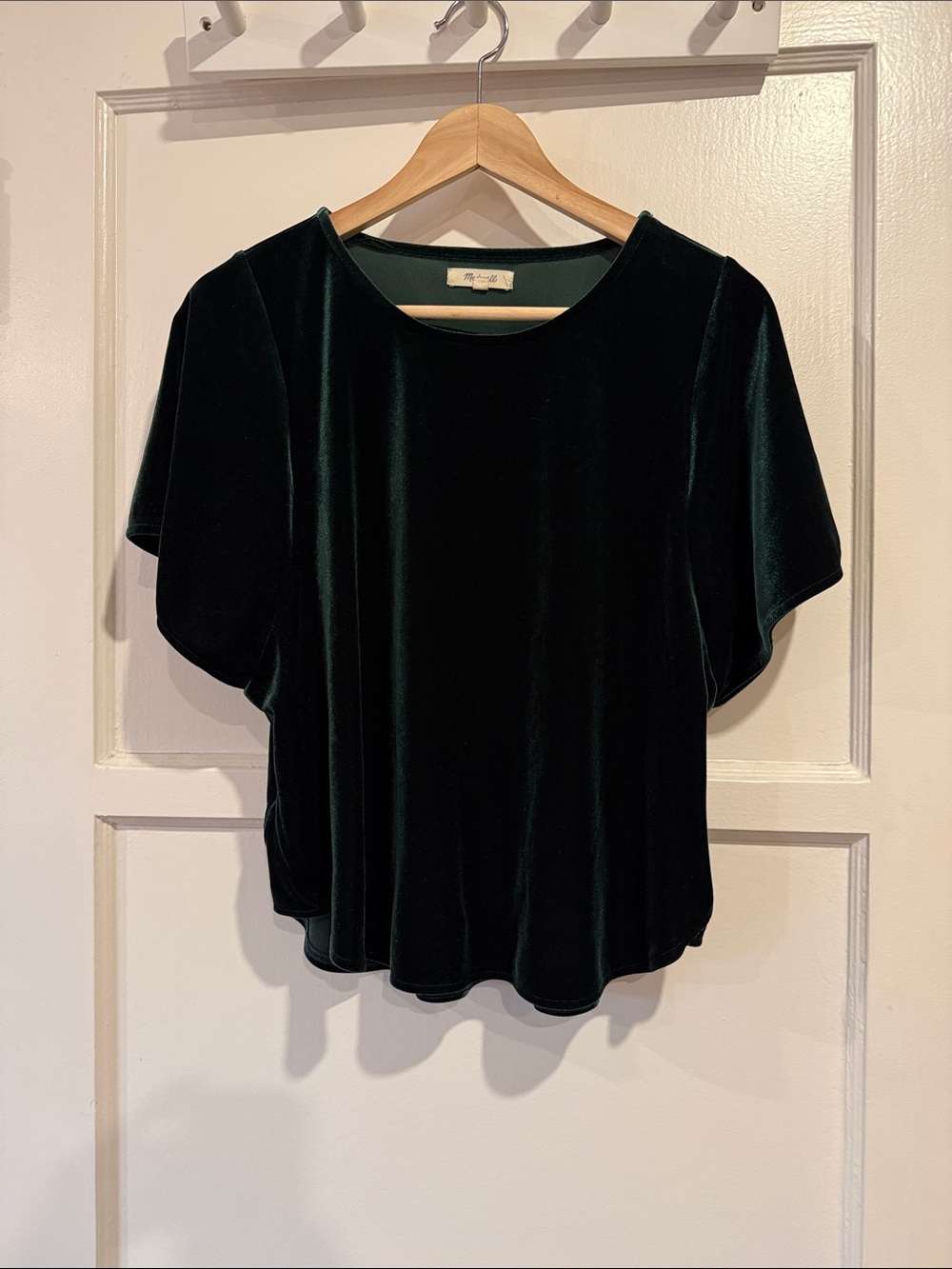 Madewell Velvet Short-Sleeve Top - Deep Green • M